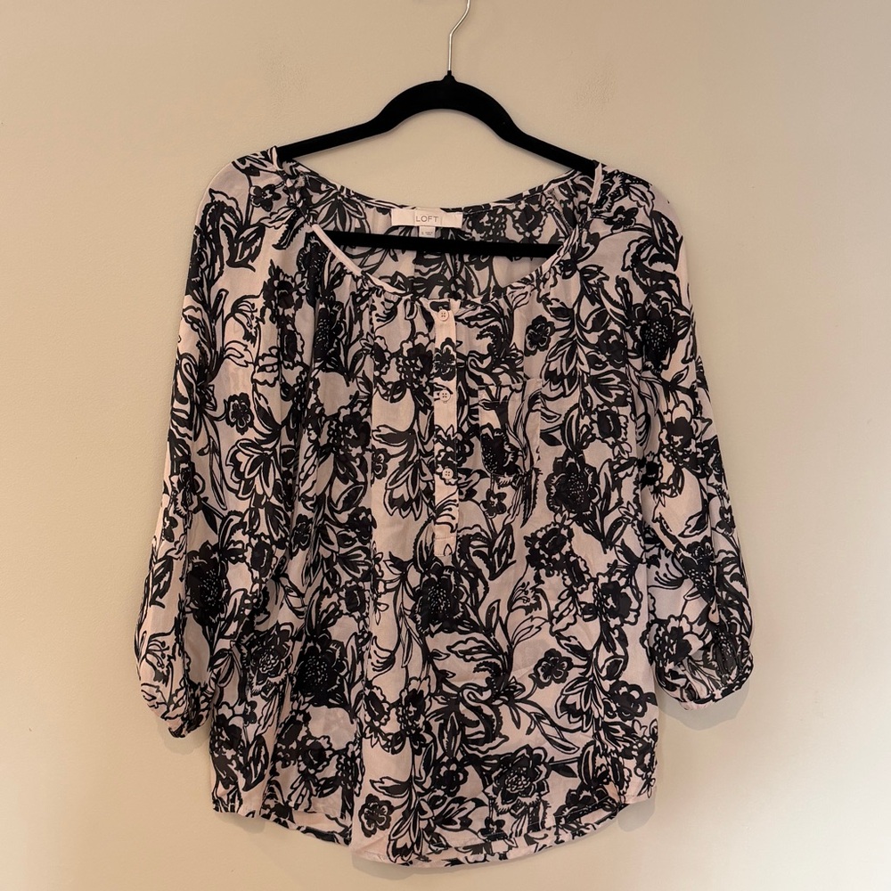 LOFT Floral 3/4 Sleeve Blouse